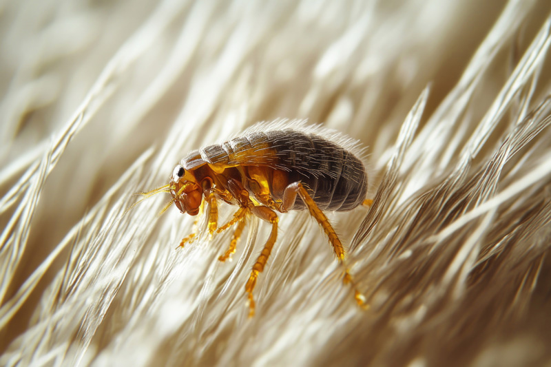 A flea nestled in the fur of an animal.