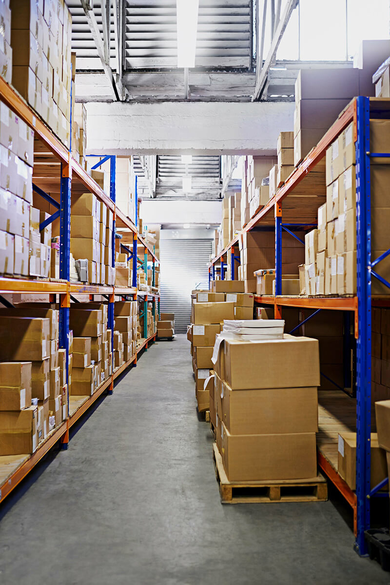 warehouse shelf and boxes with storage supply chain